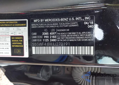 2018 Mercedes-Benz C 300 from USA, damaged, VIN 55SWF4JB8JU270191